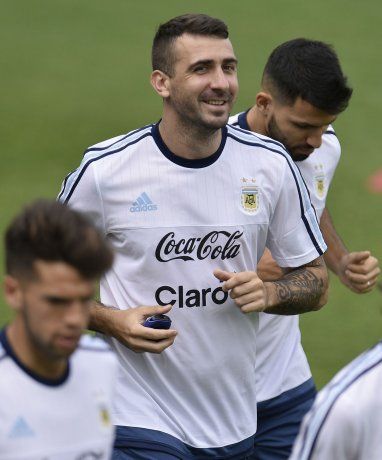 Lucas Pratto entrenando con la Selección durante la efímera era Bauza