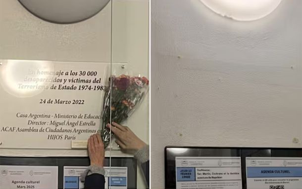Placa retirada de la Casa Argentina de París.