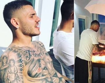 Mauro Icardi y Wanda Nara en un asado