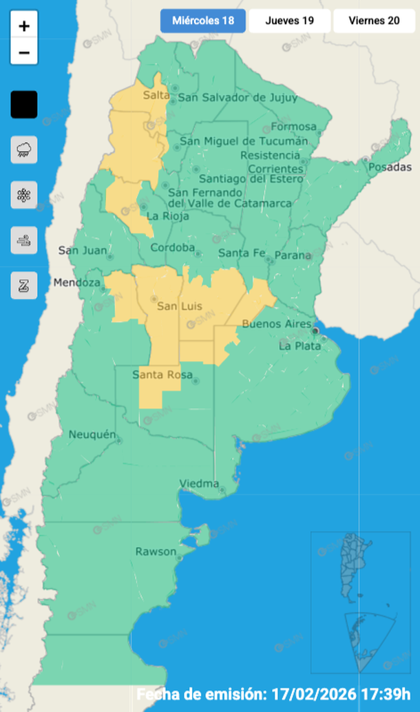 Alerta por tormentas y granizo en Buenos Aires y otras zonas del pa&iacute;s. Fuente: Servicio Meteorol&oacute;gico Nacional.
