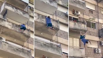 El hombre se sostuvo de la baranda del balcón hasta que el peso de su cuerpo venció la fuerza de sus brazos y cayó al vacío. El hombre se sostuvo de la baranda del balcón hasta que el peso de su cuerpo venció la fuerza de sus brazos y cayó al vacío.