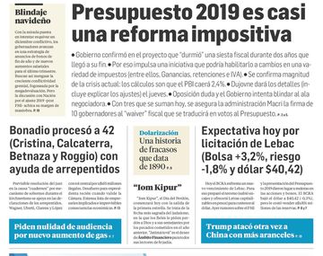 Tapas de diarios del martes 18 de septiembre de 2018