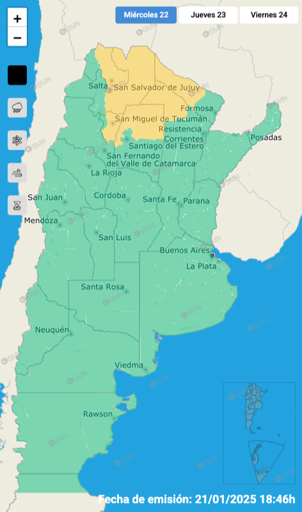 Alerta por tormentas y granizo en seis provincias. Fuente: Servicio Meteorológico Nacional. Alerta por tormentas y granizo en seis provincias. Fuente: Servicio Meteorológico Nacional.