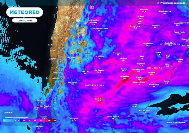 Mapa de las tormentas en la Argentina. Fuente: Meteored. Mapa de las tormentas en la Argentina. Fuente: Meteored.