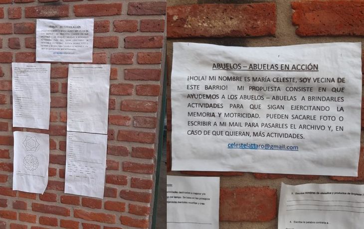 Una vecina empapeló su barrio con juegos para ayudar a los abuelos a pasar la cuarentena