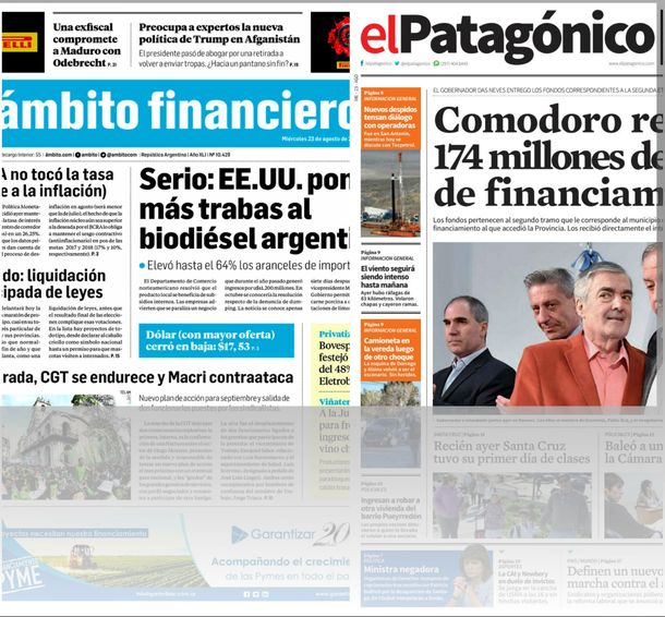 Tapas de diarios del miércoles 23 de agosto de 2017