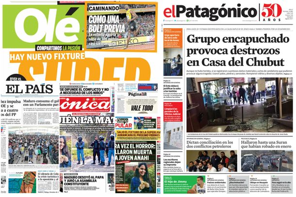 Tapas de diarios del sábado 5 de agosto de 2017