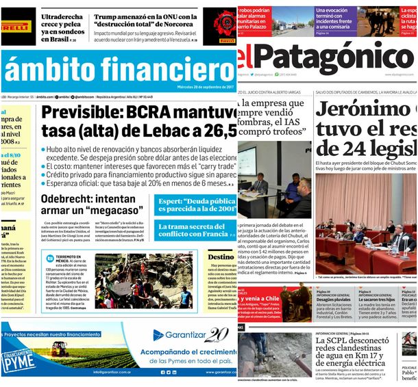 Tapas de diarios del miércoles 20de septiembre de 2017