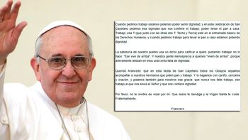 dura carta del papa francisco: pidio que no falte pan, trabajo y critico el desempleo