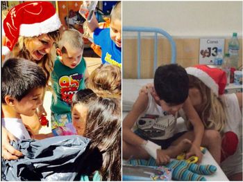 Lejos del escándalo, Vicky Xipolitakis repartió regalitos de Navidad para los niños