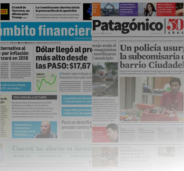 Tapas de diarios del miércoles 30 de agosto de 2017