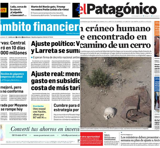 Tapas de diarios del miércoles 31 de enero de 2018