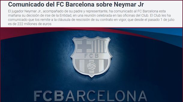 Comunicado del Barcelona por la posible salida de Neymar