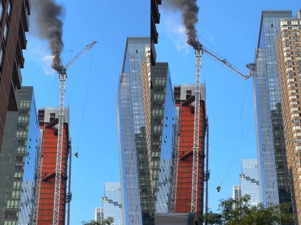 Impactante video: una grúa se incendió y colapsó en Nueva York 