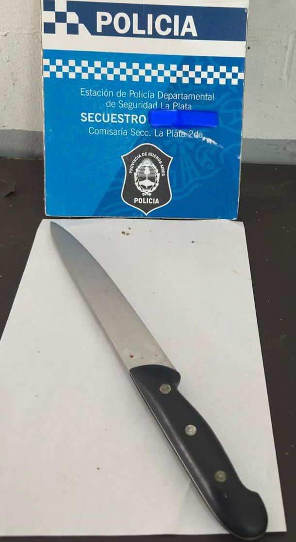 El cuchillo tipo carnicero con mango negro que sostenía el agresor 