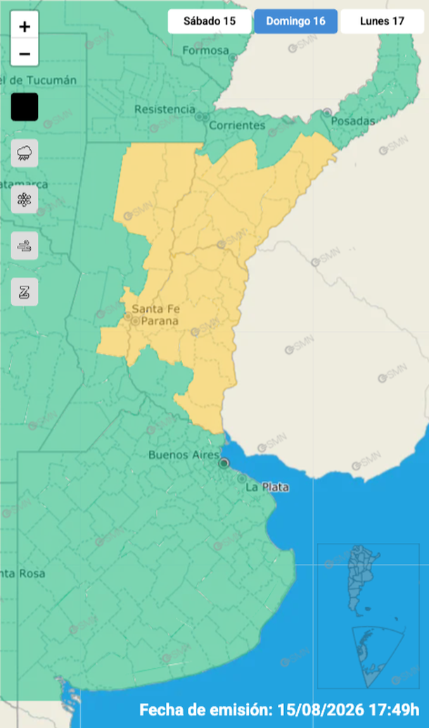 Zonas alcanzadas por la alerta amarilla por tormentas fuertes con lluvias, viento y granizo. Zonas alcanzadas por la alerta amarilla por tormentas fuertes con lluvias, viento y granizo.