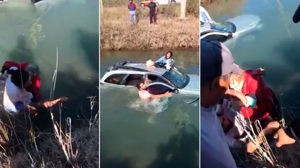 Video: Impresionante rescate de una familia que cayó a un canal de riego en Cipolletti
