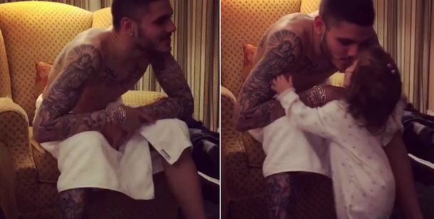 El polémico video de Icardi en toalla, besando a su hija en la boca