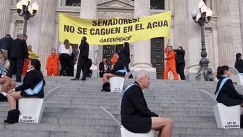 Activistas de Greenpeace se manifestaron en el Congreso contra la Ley de Glaciares: No se caguen en el agua Activistas de Greenpeace se manifestaron en el Congreso contra la Ley de Glaciares: No se caguen en el agua