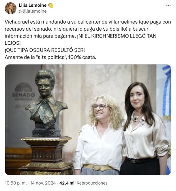 El posteo de Lilia Lemoine en su cuenta de X @lilialemoine El posteo de Lilia Lemoine en su cuenta de X @lilialemoine