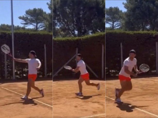 Kun Agüero se deja ver en Uruguay jugando al tenis