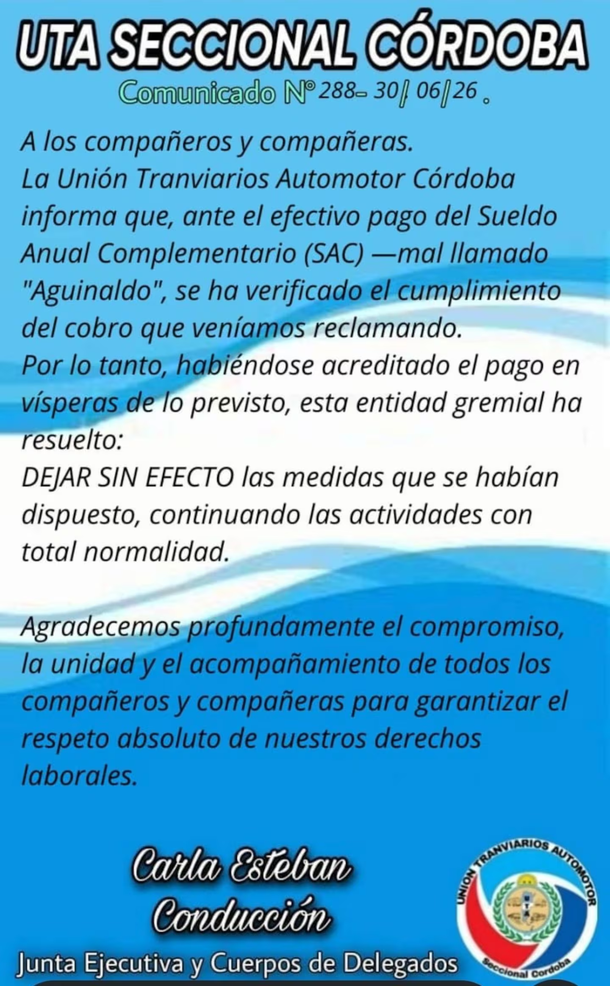 Paro de colectivos por el pago del aguinaldo: qué definió UTA para este miércoles Paro de colectivos por el pago del aguinaldo: qué definió UTA para este miércoles