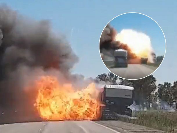 Impresionante video en Las Flores: un camión explotó en la ruta 3 y provocó demoras