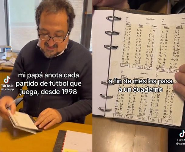Lleva un registro de todos los partidos que juega desde 1998 y el video es viral