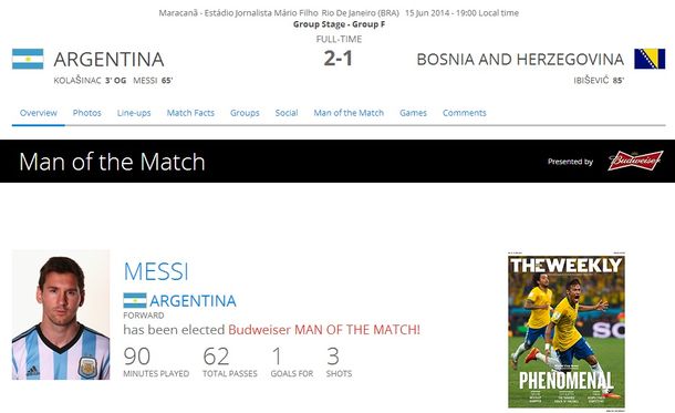 Lionel Messi, el Man of the match del debut argentino
