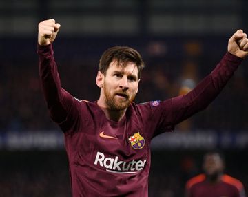 Lionel Messi celebra su gol ante el Chelsea
