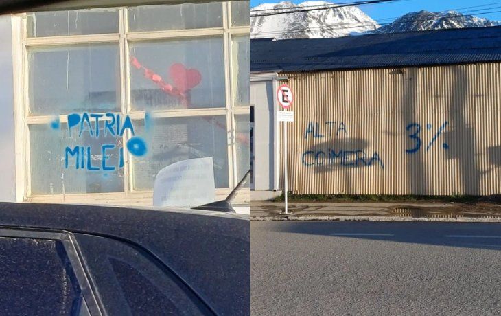 Ushuaia amaneció con carteles en rechazo a la visita del Presidente: Patria o Javier Milei