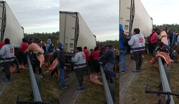 Saquearon un camión con carne de cerdo en plena ruta en Santa Fe