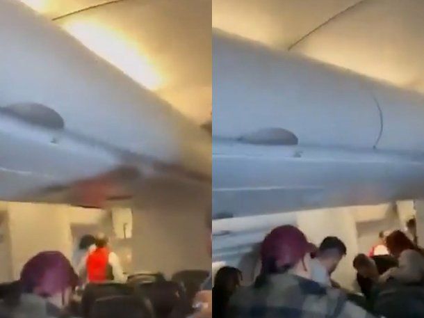 Video: intentó abrir la puerta del avión y un tripulante terminó con una fractura