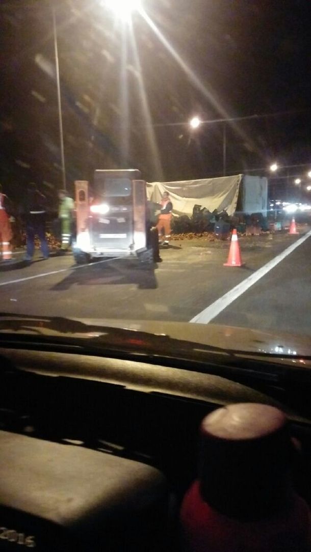 Un camión cargado de morrones volcó sobre la Panamericana
