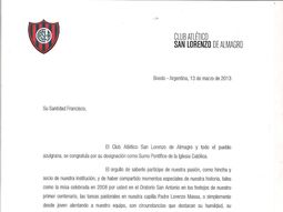 la carta de felicitacion que san lorenzo le envio a francisco la carta de felicitacion que san lorenzo le envio a francisco