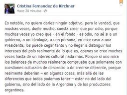 tras su discurso en casa de gobierno, cristina se expreso en las redes sociales