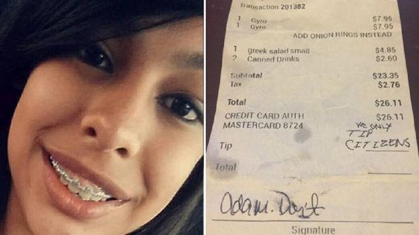 Indignante: en vez de propina, le dejaron un mensaje racista en el ticket