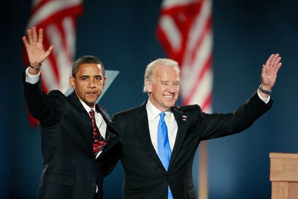 Barack Obama y Joe Biden durante un acto electoral en 2008