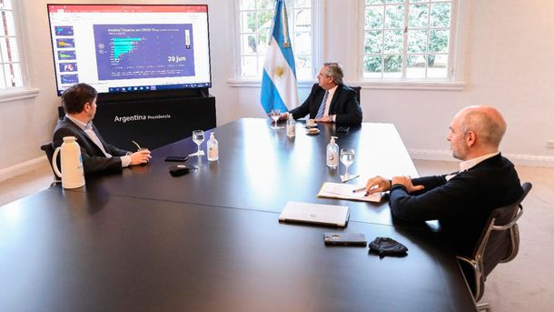 Alberto Fernández está reunido con Kicillof y Rodríguez Larreta para definir la extensión del aislamiento