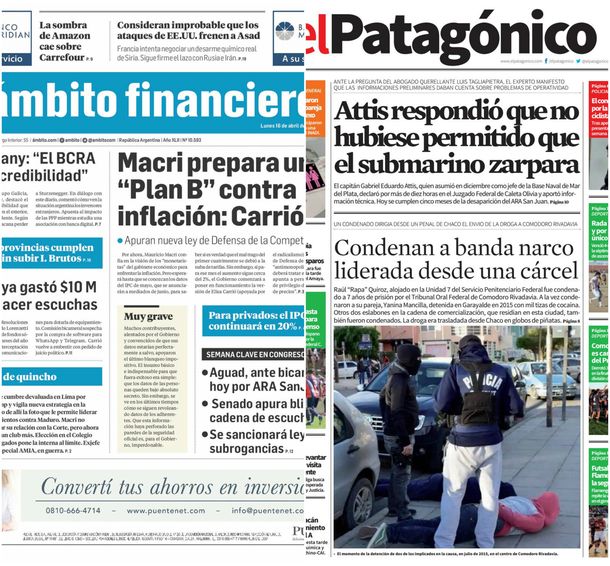 Tapas de diarios del lunes 16 de abril de 2018