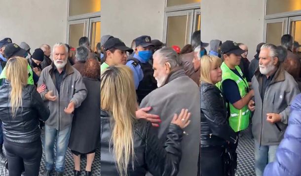 Un abuelo indignado reclama en la puerta del Banco Chubut de Comodoro Rivadavia