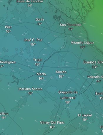 Mapa de las lluvias para este martes en Buenos Aires. 