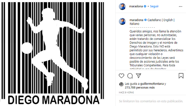No está permitido por sus herederos: el nuevo mensaje en el Instagram de Diego Maradona