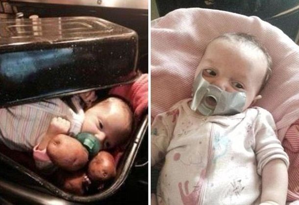 Una abuela generó polémica por poner a su nieta bebé en una asadera con papas