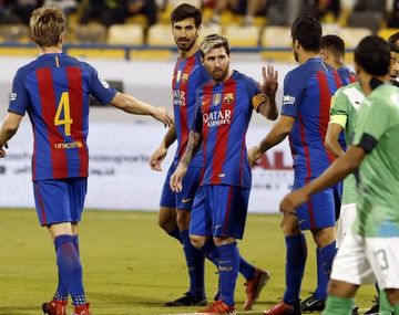 El rosarino celebra su tanto, el segundo del Barcelona