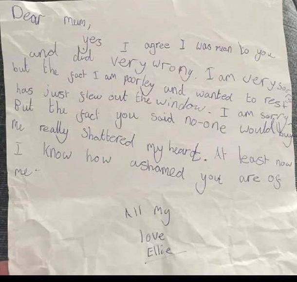 La carta de una nena de 9 años que hizo sentir culpable a su mamá