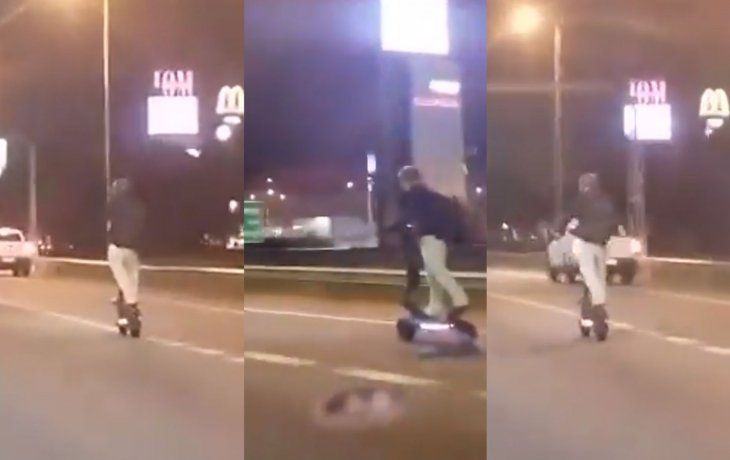 Anduvo en monopatín eléctrico por Panamericana, esquivó autos y pasó por el peaje sin pagar