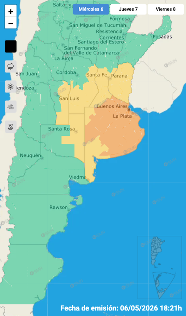 Alerta por tormentas fuertes en el AMBA. Fuente: Servicio Meteorológico Nacional. Alerta por tormentas fuertes en el AMBA. Fuente: Servicio Meteorológico Nacional.