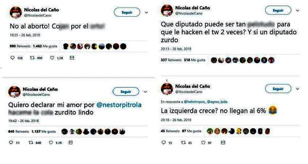 Los posteos que publicaron en el Twitter de Nicolás del Caño