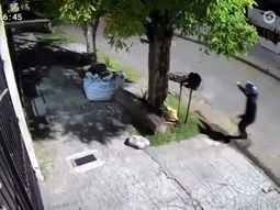 La secuencia quedó registrada por una cámara de seguridad de la cuadra, donde se observa el momento en que los delincuentes interceptan a la víctima. La secuencia quedó registrada por una cámara de seguridad de la cuadra, donde se observa el momento en que los delincuentes interceptan a la víctima.
